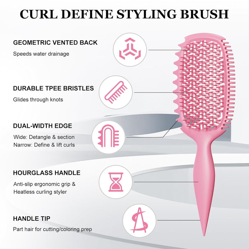 Weldilgit Curl Defining Brush for Thick Coily Hair, Firm-Bristle TPEE Detangling Brush for Coarse 4A–4C Curls, Dual-Sided Wide & Narrow Tooth Brush for Wet & Dry Curl Shaping– Women & Men (2054-Pastel Pink) - Image 2